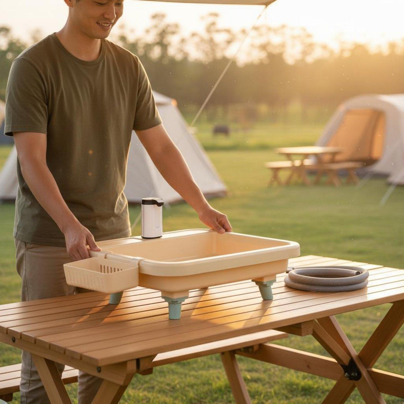 Outdoor In Camping - Draagbare kampeerspoelbak met ingebouwde kraan en